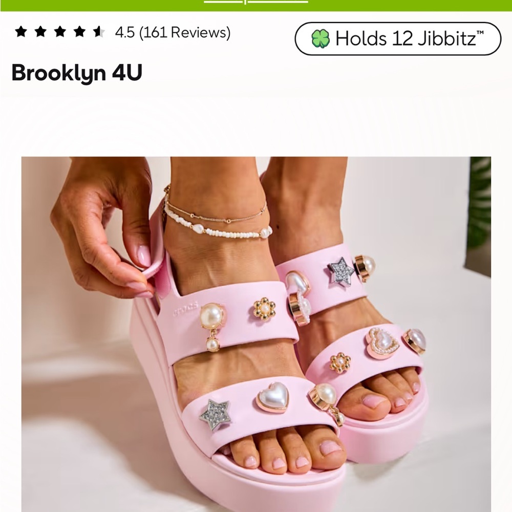CROCS Brooklyn 4U sandal. Worn once. Light Pink Platform Sandals with Charms